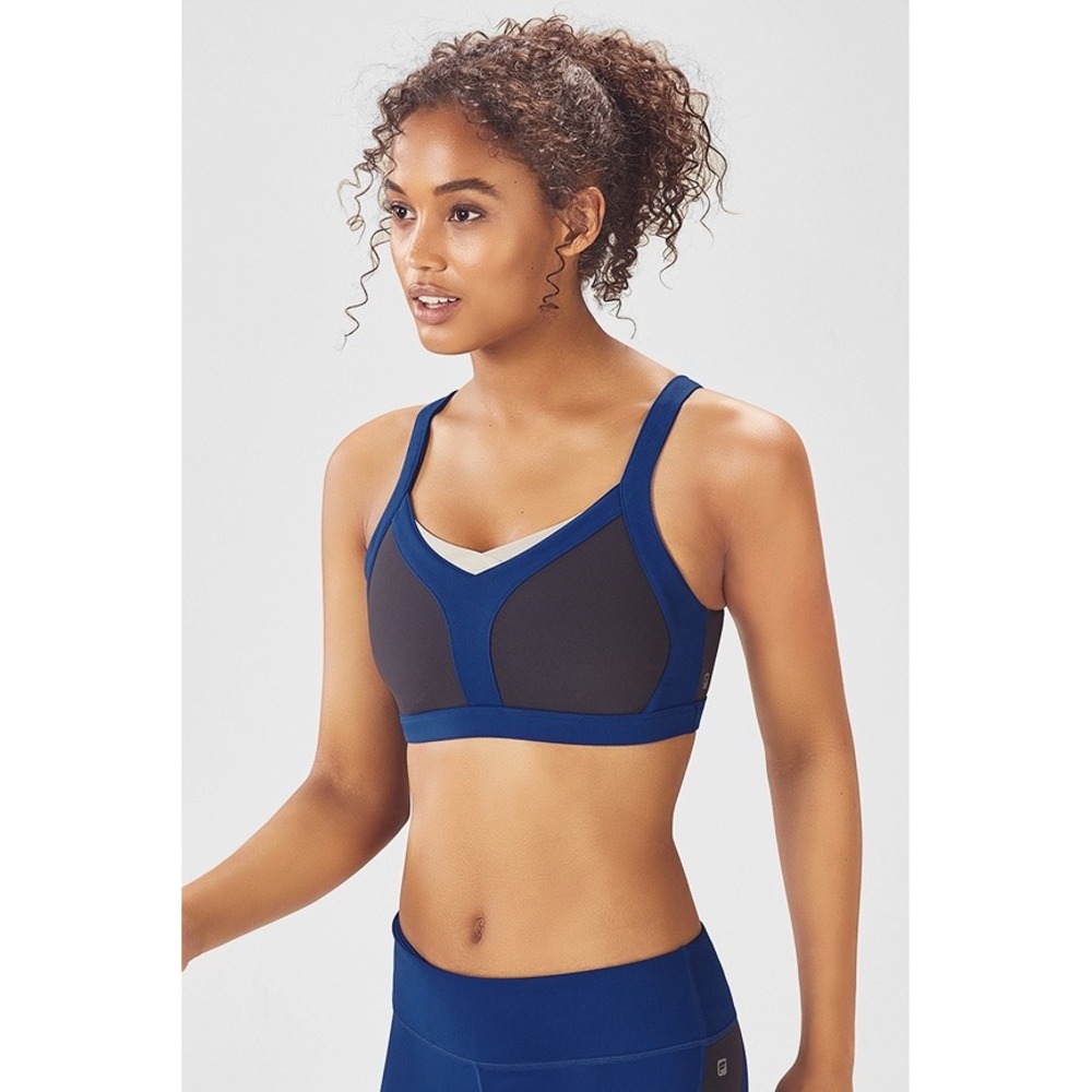 Fabletics Blue Grey Sports Bra Medium Support Activewear Athletic Tank Top